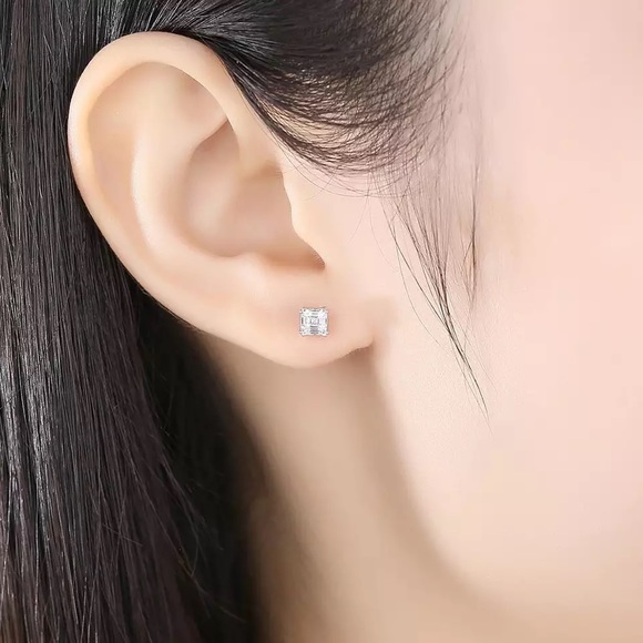 1.5Ct Sterling Silver Asscher Cut 6.43mm Classic Stud Square Diamond Studs - Picture 14 of 16